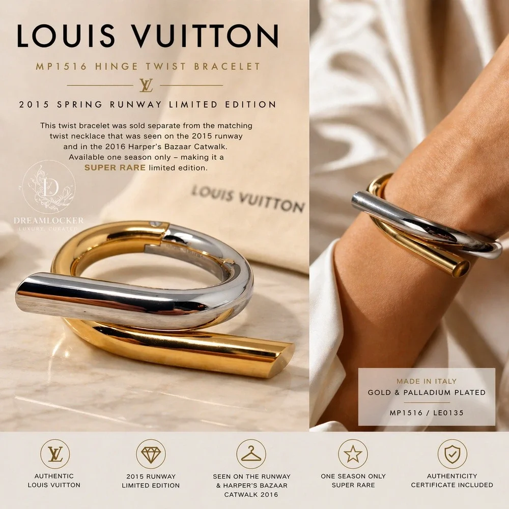 Louis Vuitton MP1516 Twist Bracelet Runway Gold‎ Palladium Hinge RARE Authentic